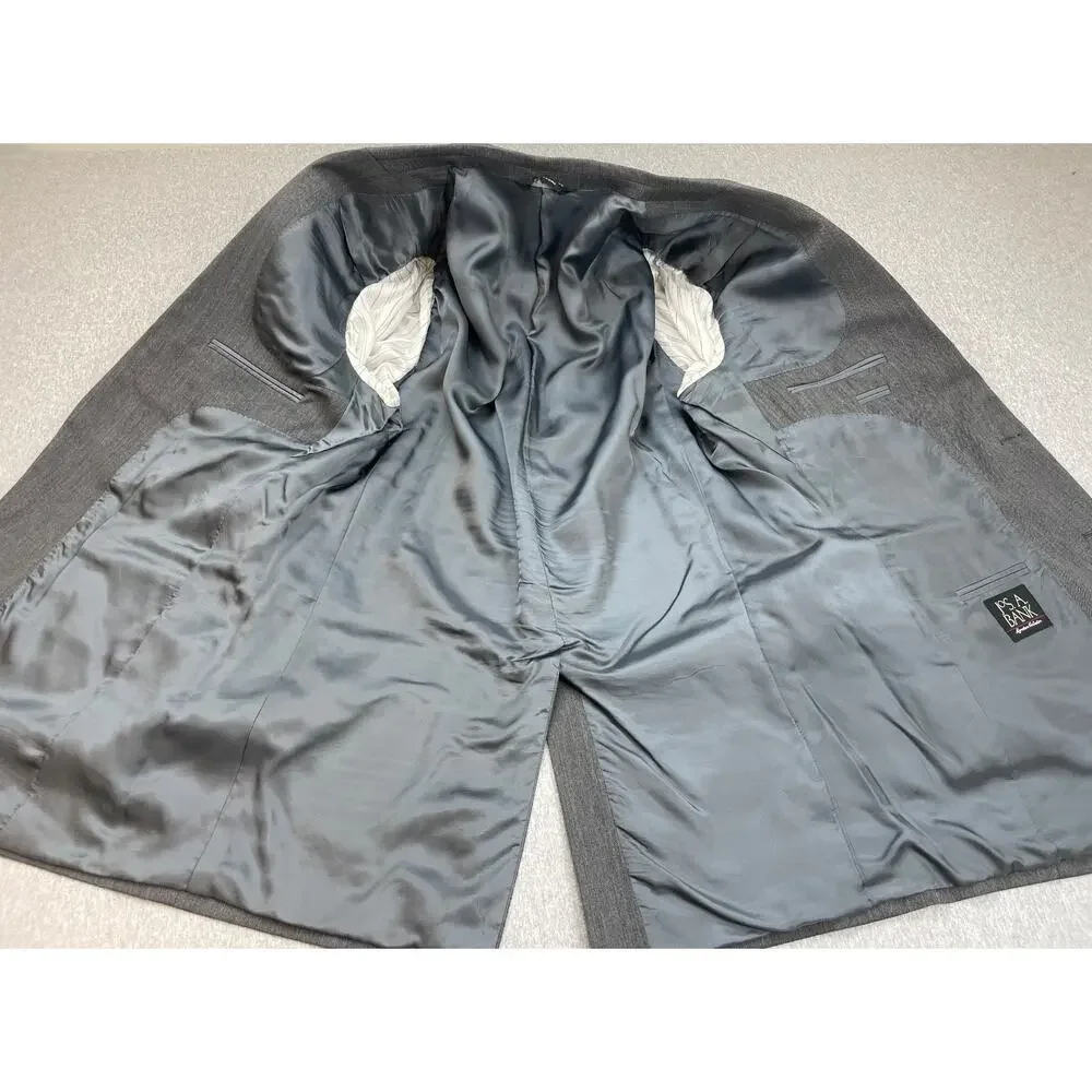 Jos A Bank Signature Suit Men 46XL Gray Herringbone Wool Pants 40 x 31 - 2 Piece